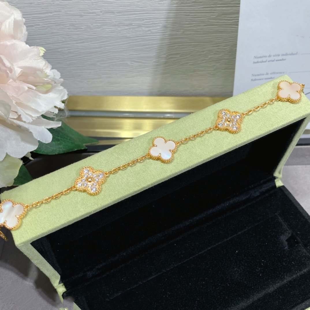 [Luna Brilliance]CLOVER 5 MOTIF DIAMOND PINK MOP PINK GOLD BRACELET