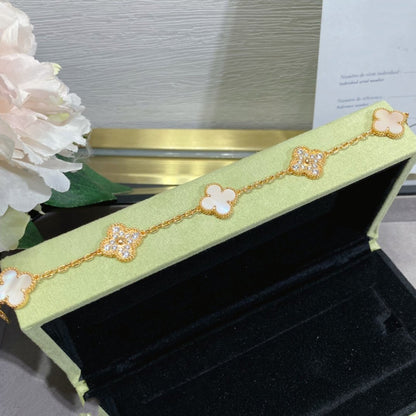 [Luna Brilliance]CLOVER 5 MOTIF DIAMOND PINK MOP PINK GOLD BRACELET