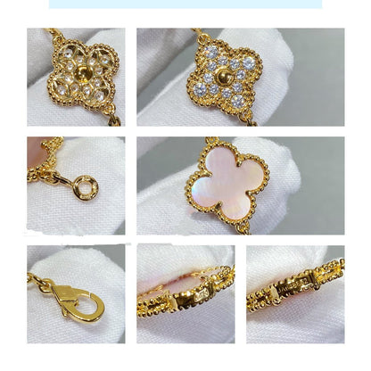 [Luna Brilliance]CLOVER 5 MOTIF DIAMOND PINK MOP PINK GOLD BRACELET