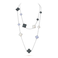 [Luna Brilliance]CLOVER 16 MOTIF CHALCEDONY MOP SILVER NECKLACE