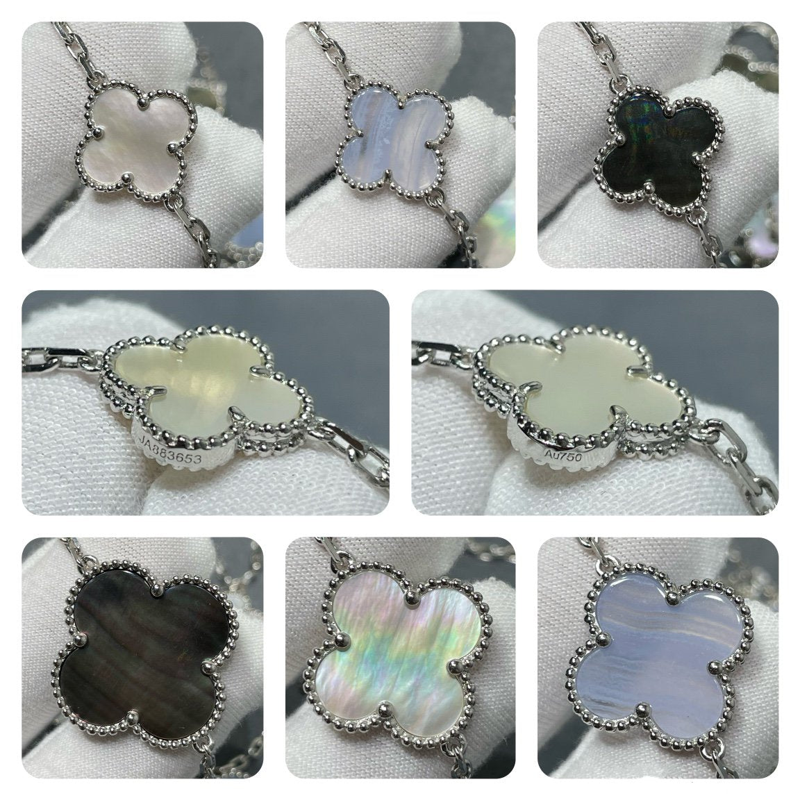 [Luna Brilliance]CLOVER 16 MOTIF CHALCEDONY MOP SILVER NECKLACE