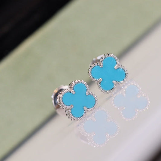 [Luna Brilliance]CLOVER MINI TURQUOISE SILVER STUD EARRINGS