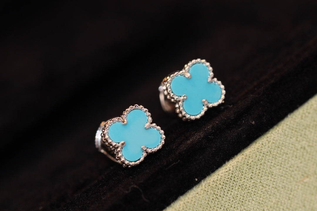 [Luna Brilliance]CLOVER MINI TURQUOISE SILVER STUD EARRINGS