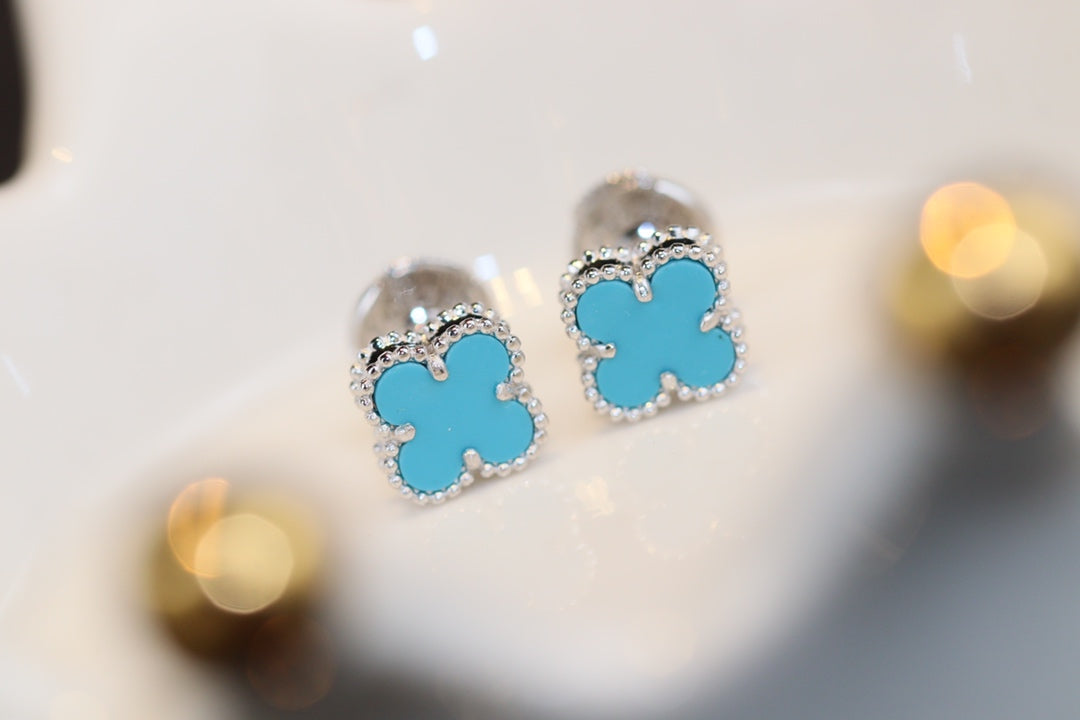 [Luna Brilliance]CLOVER MINI TURQUOISE SILVER STUD EARRINGS