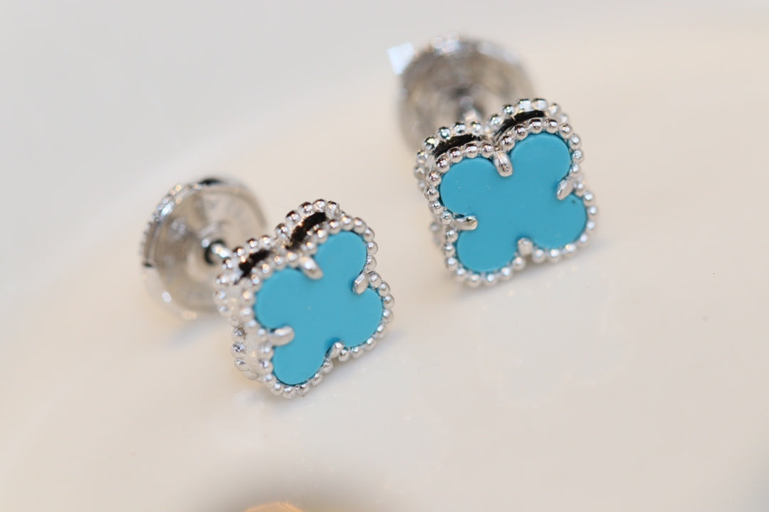 [Luna Brilliance]CLOVER MINI TURQUOISE SILVER STUD EARRINGS