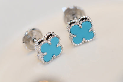 [Luna Brilliance]CLOVER MINI TURQUOISE SILVER STUD EARRINGS