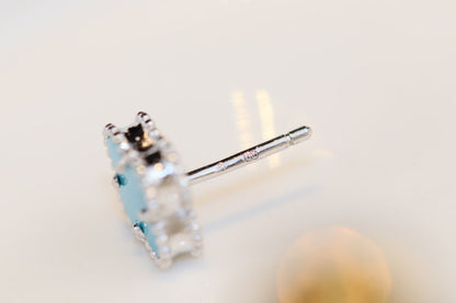 [Luna Brilliance]CLOVER MINI TURQUOISE SILVER STUD EARRINGS