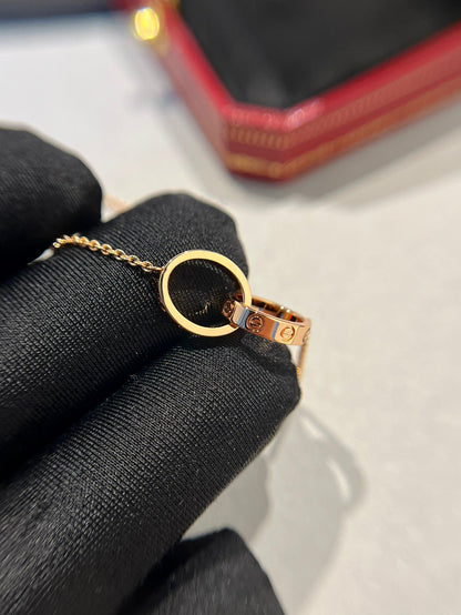 [Luna Brilliance]LOVE NECKLACE DOUBLE RING PINK GOLD