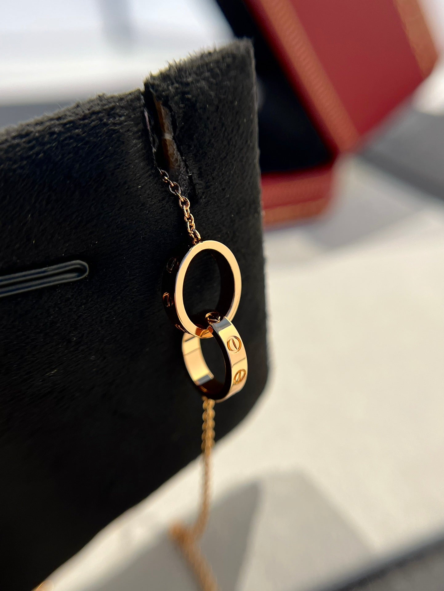 [Luna Brilliance]LOVE NECKLACE DOUBLE RING PINK GOLD