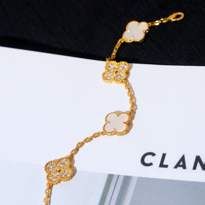 [Luna Brilliance]CLOVER BRACELET 5 MOTIF WHITE MOP DIAMOND
