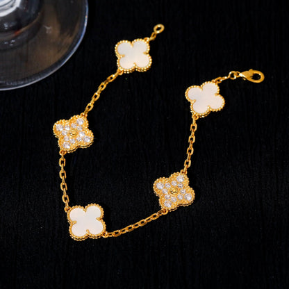 [Luna Brilliance]CLOVER BRACELET 5 MOTIF WHITE MOP DIAMOND