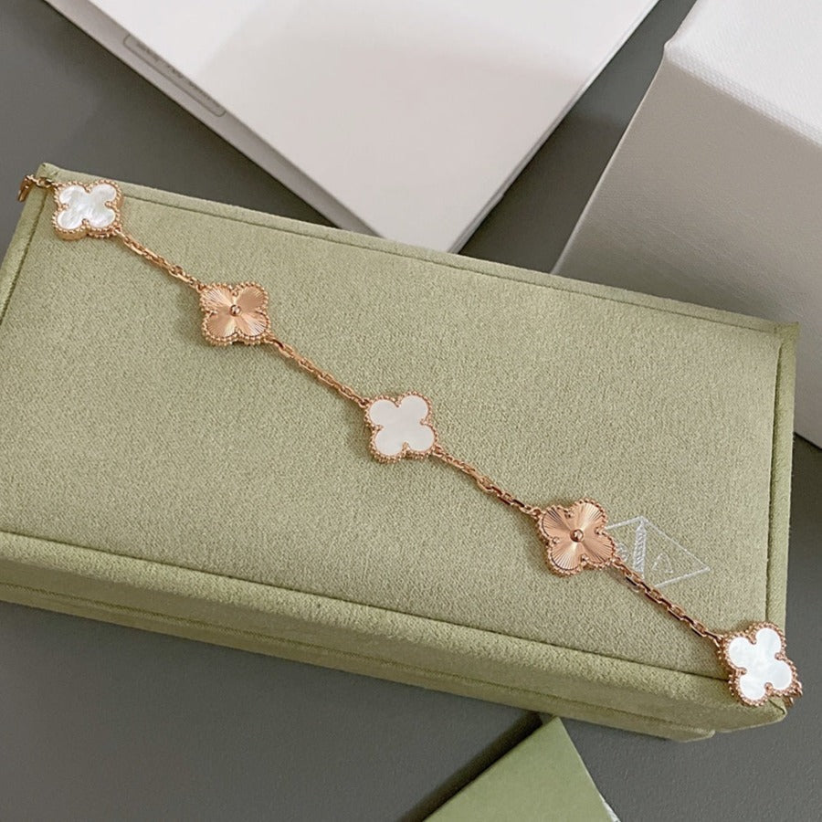 [Luna Brilliance]CLOVER BRACELET 5 MOTIF WHITE MOP PINK GOLD