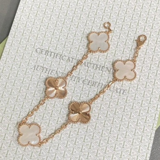 [Luna Brilliance]CLOVER BRACELET 5 MOTIF WHITE MOP PINK GOLD