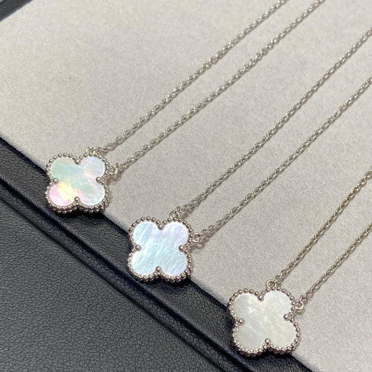 [Luna Brilliance]CLOVER MEDIUM SILVER WHITE MOP NECKLACE