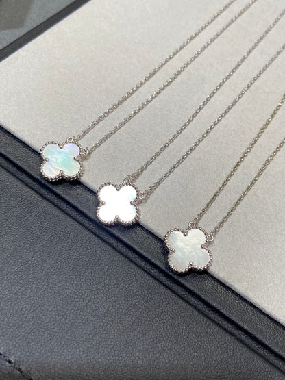 [Luna Brilliance]CLOVER MEDIUM SILVER WHITE MOP NECKLACE
