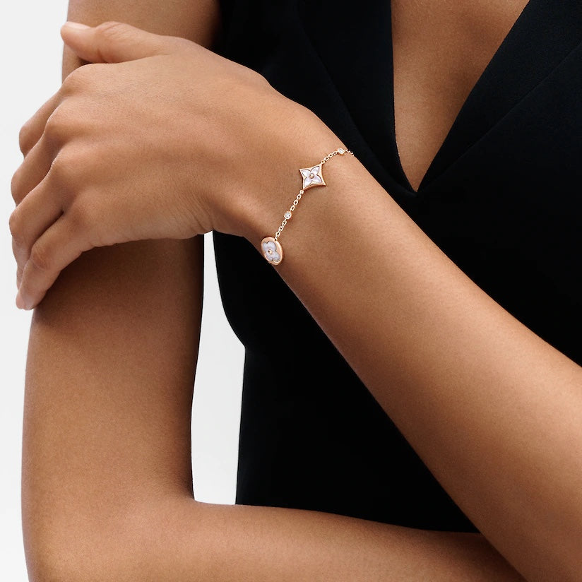 [Luna Brilliance]STAR AND SUN 4 MOTIF WHITE MOP PINK GOLD BRACELET
