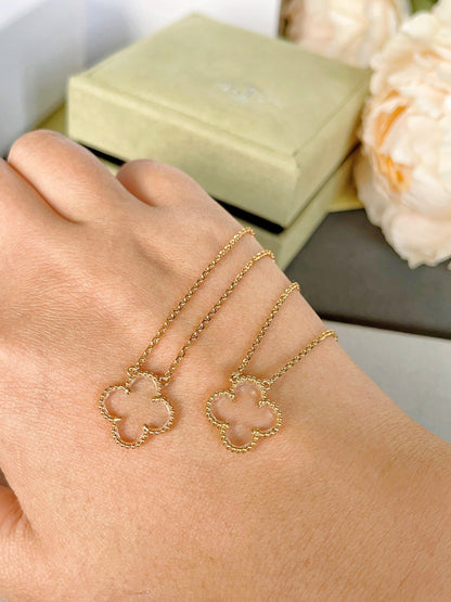 [Luna Brilliance]CLOVER ROCK CRYSTAL ROSE GOLD NECKLACE