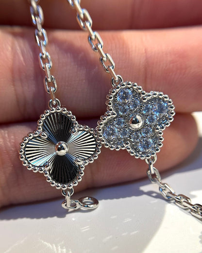 [Luna Brilliance]CLOVER 5 MOTIF SILVER DIAMOND BRACELET