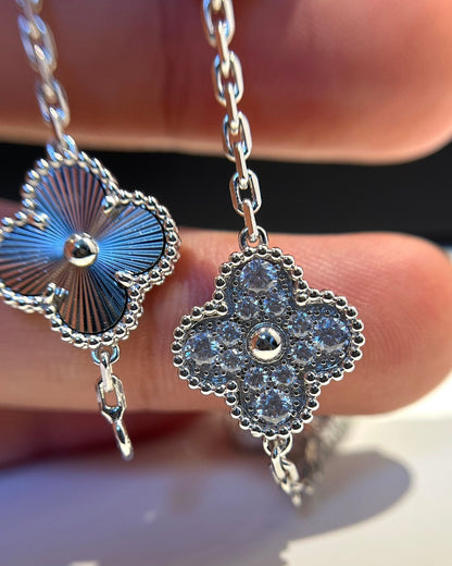 [Luna Brilliance]CLOVER 5 MOTIF SILVER DIAMOND BRACELET