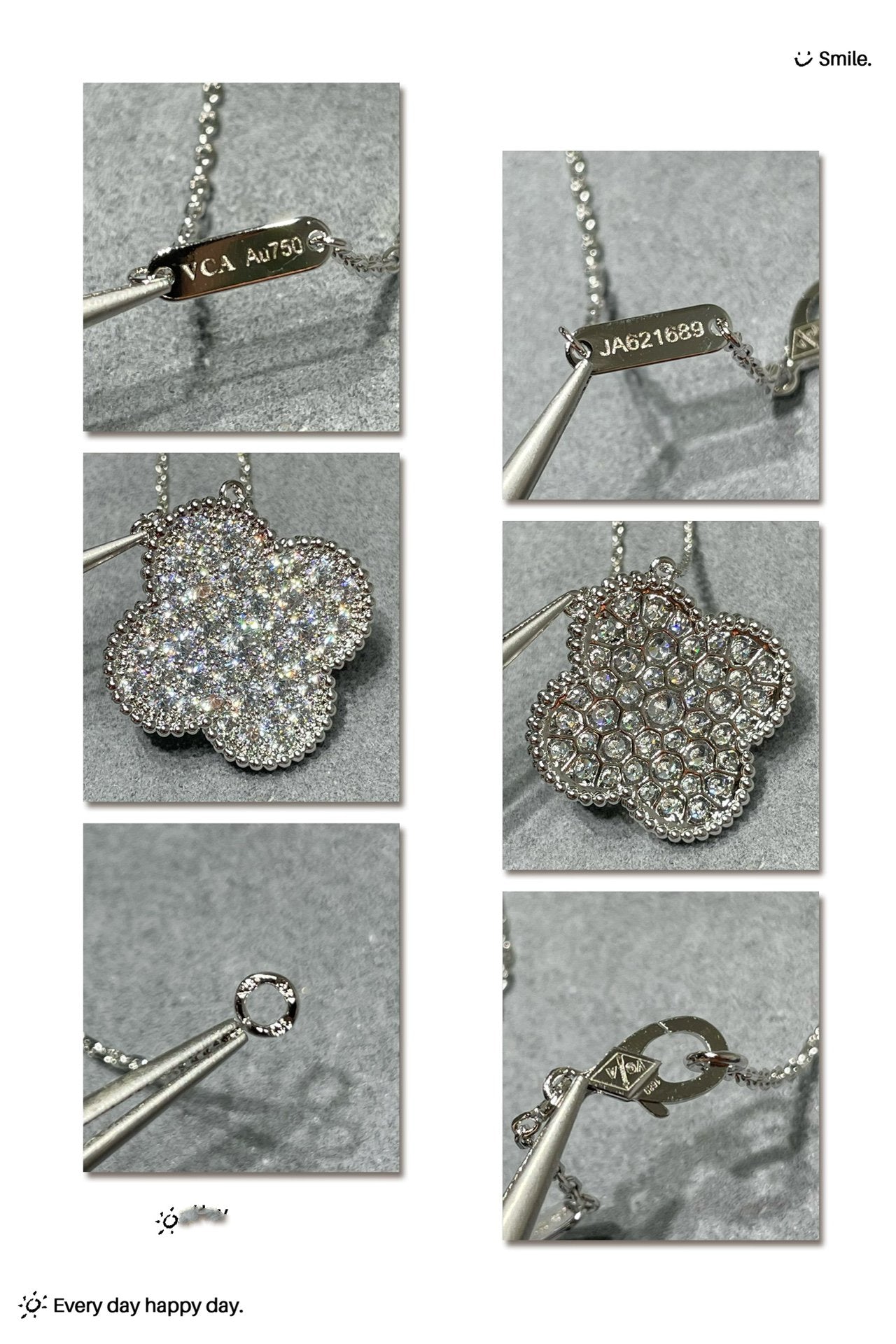 [Luna Brilliance]CLOVER 25MM LARGE PENDANT DIAMOND PAVED SILVER NECKLACE