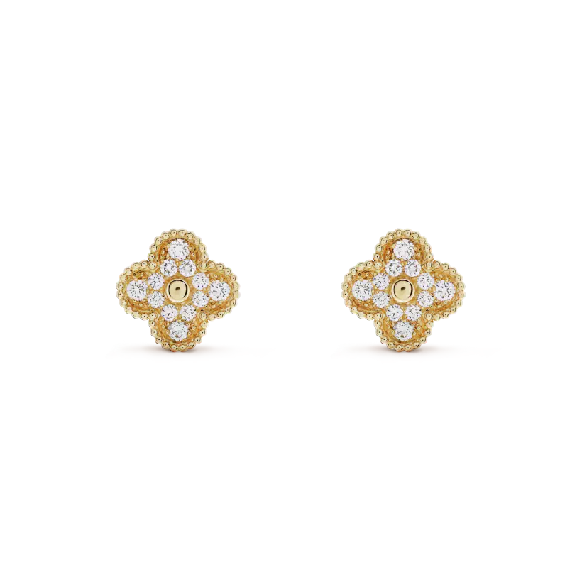 [Luna Brilliance]CLOVER MEDIUM 1 MOTIFS FUll DIAMOND EARRINGS