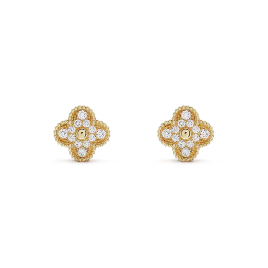 [Luna Brilliance]CLOVER MEDIUM 1 MOTIFS FUll DIAMOND EARRINGS