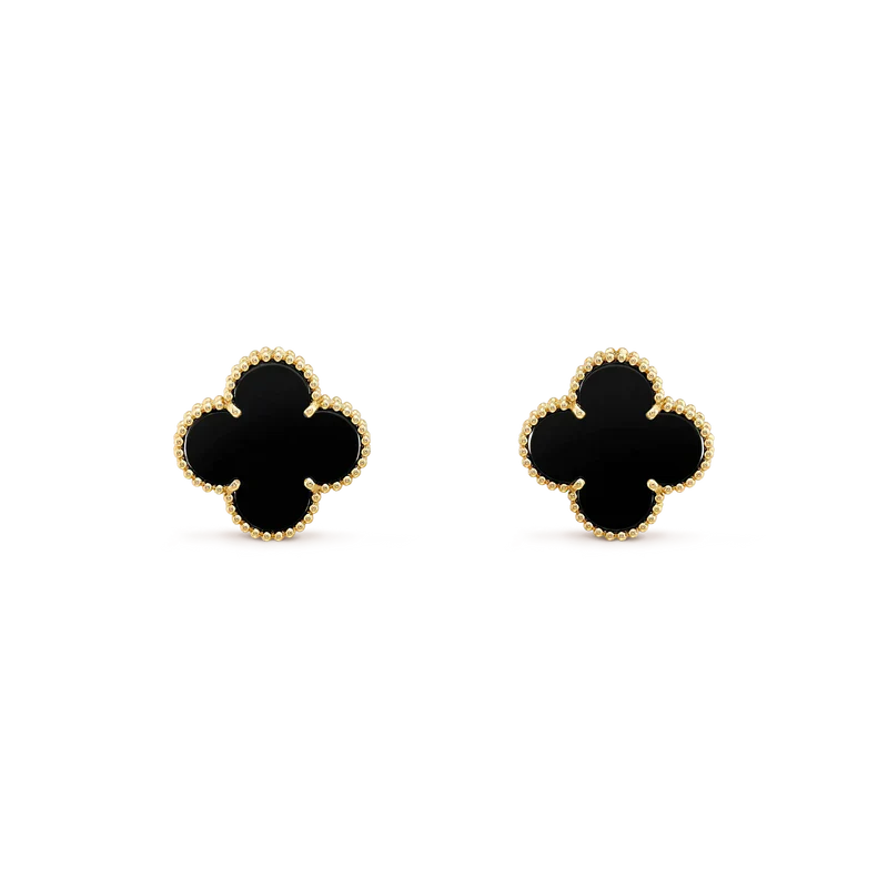 [Luna Brilliance]CLOVER MEDIUM 1 MOTIFS  ONYX STUD EARRINGS