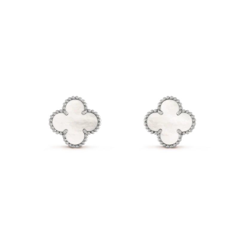 [Luna Brilliance]CLOVER MEDIUM 1 MOTIFS  WHITE MOP EARRINGS SILVER