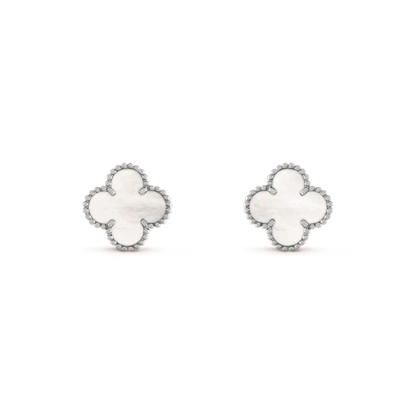 [Luna Brilliance]CLOVER MEDIUM 1 MOTIFS  WHITE MOP EARRINGS SILVER