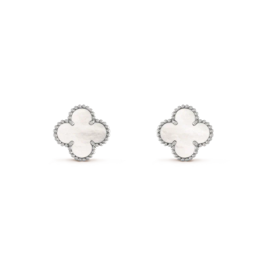 [Luna Brilliance]CLOVER MEDIUM 1 MOTIFS  WHITE MOP EARRINGS SILVER