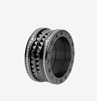 [Luna Brilliance]ZERO 1 ROCK FOUR-BAND BLACK CERAMIC WITH STUDDED SPIRAL AND PAVED DIAMONDS RING
