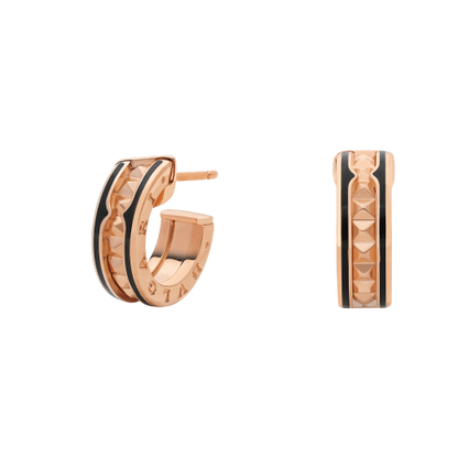 [Luna Brilliance]ZERO 1 ROCK PINK GOLD EARRINGS WITH STUDDED SPIRAL AND BLACK CERAMIC