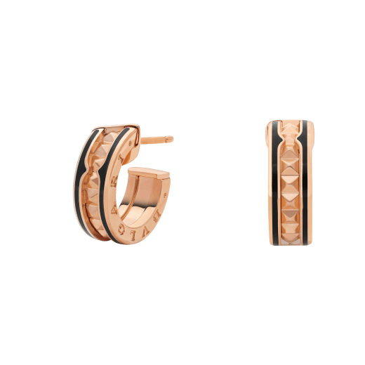 [Luna Brilliance]ZERO 1 ROCK PINK GOLD EARRINGS WITH STUDDED SPIRAL AND BLACK CERAMIC