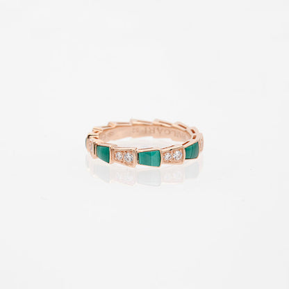 [Luna Brilliance]SERPENTI RING PINK GOLD MALACHITE DIAMOND 3MM