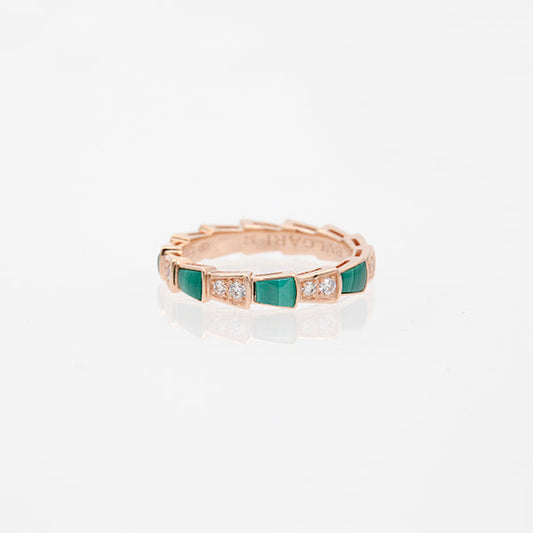 [Luna Brilliance]SERPENTI RING PINK GOLD MALACHITE DIAMOND 3MM
