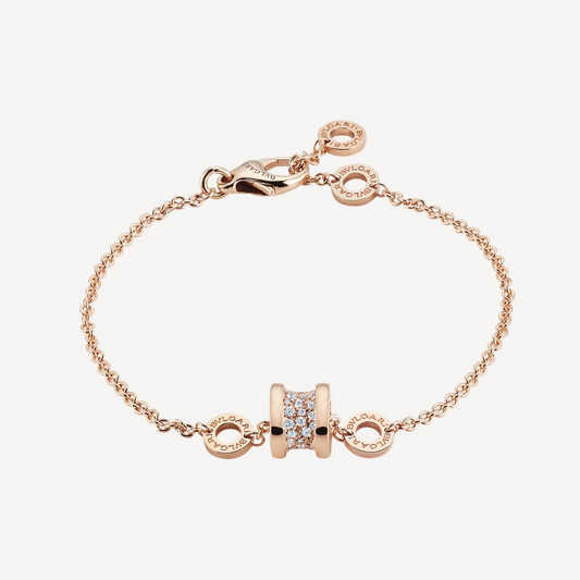 [Luna Brilliance]ZERO 1 SOFT PINK GOLD WITH PAVED DIAMONDS ON THE SPIRAL BRACELET