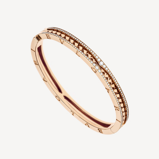 [Luna Brilliance]ZERO 1 SPIRAL AND PAVED DIAMOND PINK GOLD BRACELET