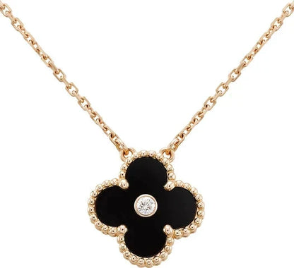 [Luna Brilliance]CLOVER 15MM DIAMOND ONYX NECKLACE
