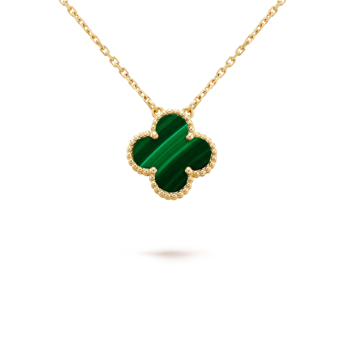 [Luna Brilliance]CLOVER 15MM MALACHITE SINGLE FLOWER  NECKLACE