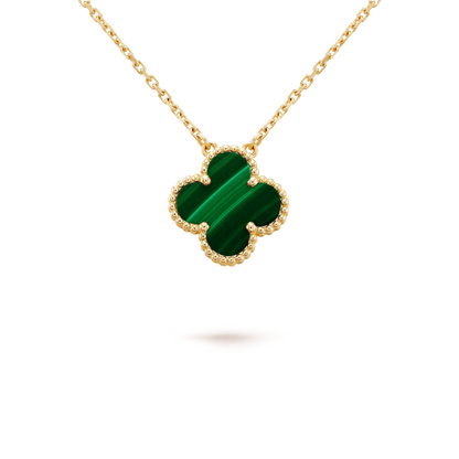 [Luna Brilliance]CLOVER 15MM MALACHITE SINGLE FLOWER  NECKLACE