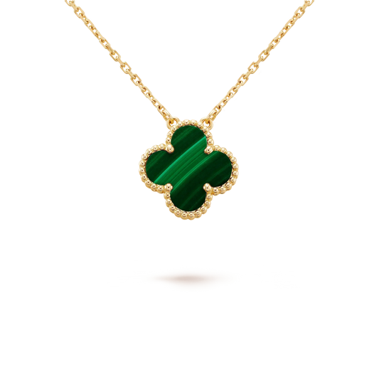 [Luna Brilliance]CLOVER 15MM MALACHITE SINGLE FLOWER  NECKLACE