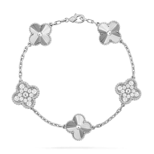 [Luna Brilliance]CLOVER 5 MOTIF SILVER DIAMOND BRACELET