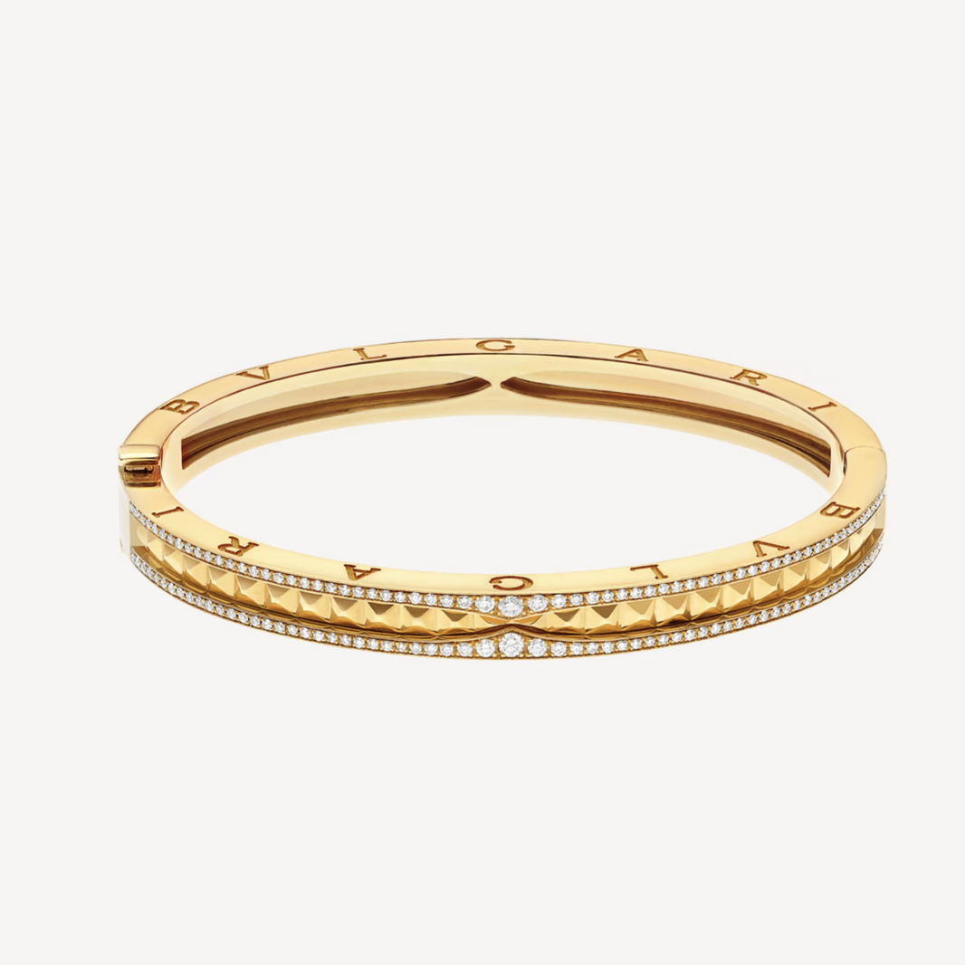 [Luna Brilliance]ZERO 1 SPIRAL AND PAVED DIAMOND GOLD BRACELET