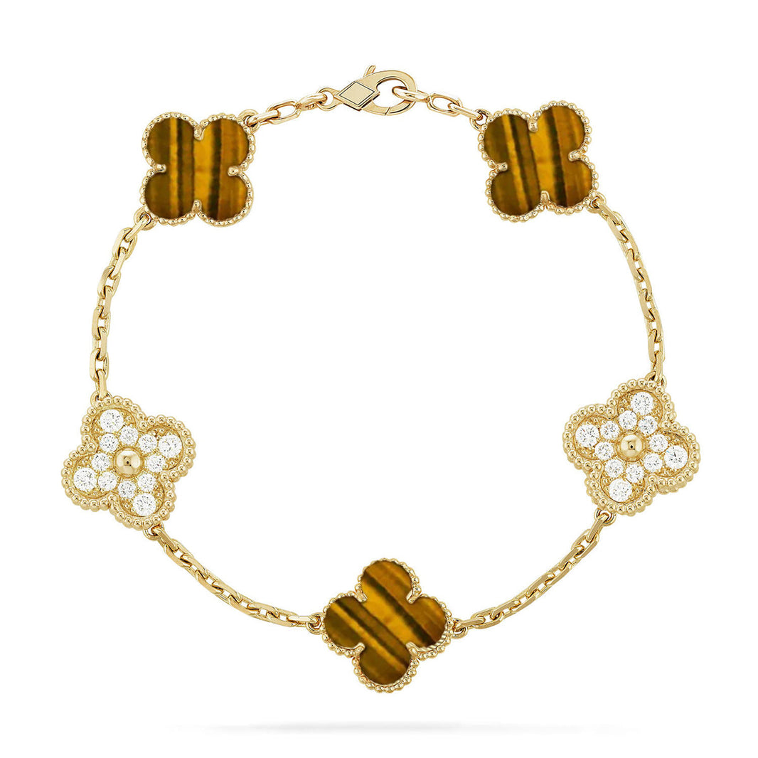 [Luna Brilliance] CLOVER 5 MOTIFS TIGER EYE BRACELET COLLECTION
