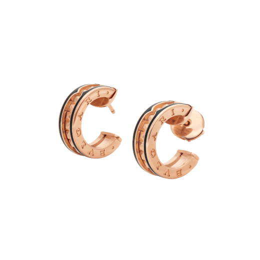 [Luna Brilliance]ZERO 1 ROCK PINK GOLD EARRINGS WITH STUDDED SPIRAL AND BLACK CERAMIC
