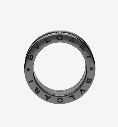 [Luna Brilliance]ZERO 1 ROCK FOUR-BAND BLACK CERAMIC WITH STUDDED SPIRAL AND PAVED DIAMONDS RING