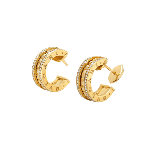 [Luna Brilliance]ZERO 1 ROCK GOLD EARRINGS WITH STUDDED SPIRAL AND PAVED DIAMONDS