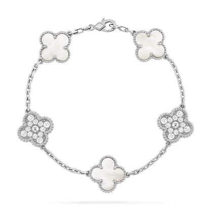 [Luna Brilliance]THICK GOLD-PLATED CUSTOM SIZE EDITION CLOVER DIAMOND SILVER BRACELET COLLECTION,5 MOTIFS