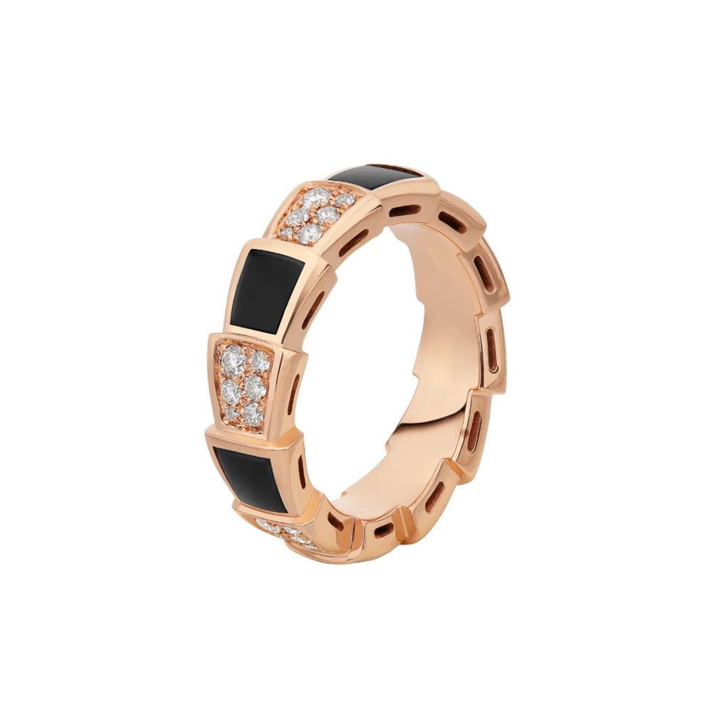 [Luna Brilliance]SERPENTI RING PINK GOLD BLACK MOP DIAMOND PAVED 4MM