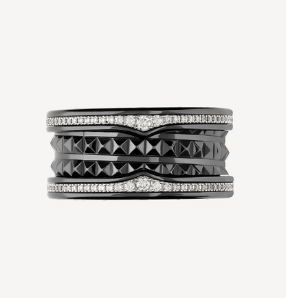 [Luna Brilliance]ZERO 1 ROCK FOUR-BAND BLACK CERAMIC WITH STUDDED SPIRAL AND PAVED DIAMONDS RING